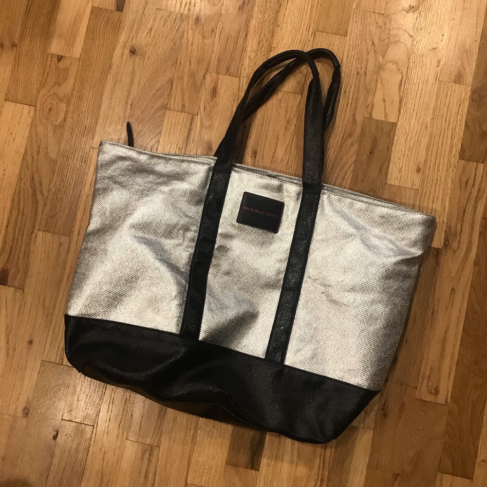 Victoria Secret Silver & Black Weekender Tote Bag